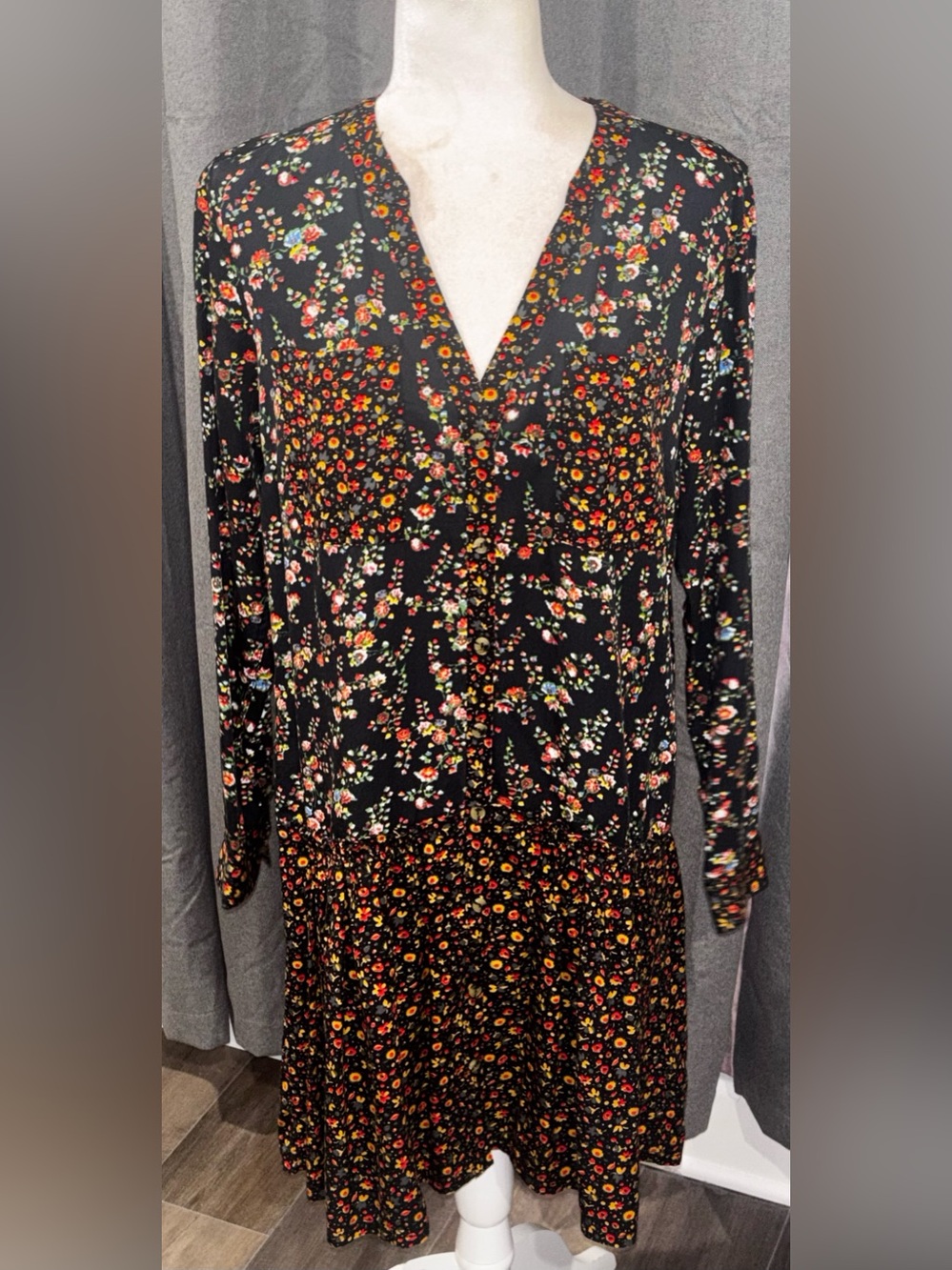 NWT Anthropologie Maeve Marlie Button Front Floral Tunic Dress Bohemian Size 4 - Picture 9 of 11